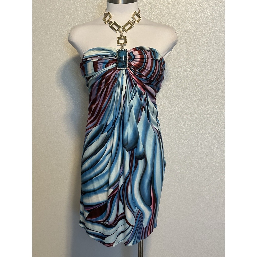 Vintage SKY Brand  Mini Halter Dress sz.M 100% Silk Jersey Y2K  Chains Colorful